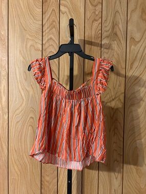 Anniewear Coral Stripe Ruffle Strap Babydoll Tank Top Small NWOT